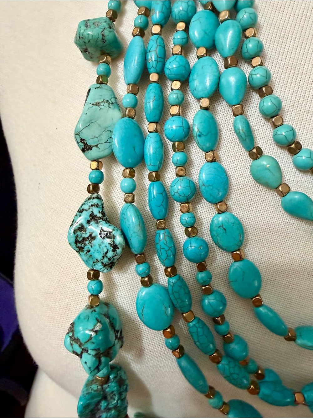 Turquoise Multi-Strand Beaded Necklace - Turquoise Color - Picture 2 of 3